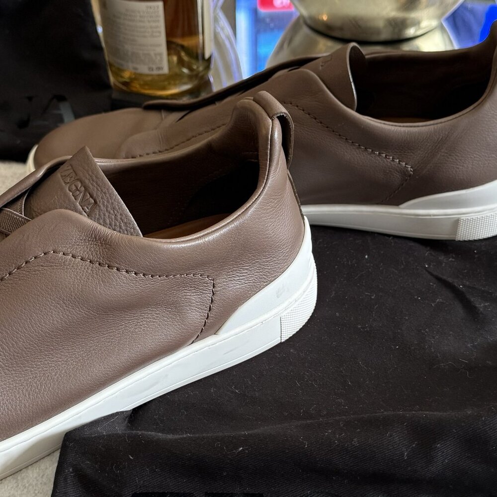 ZEGNA - Reddish Brown Triple Stitch™ SECONDSKIN Sneakers.